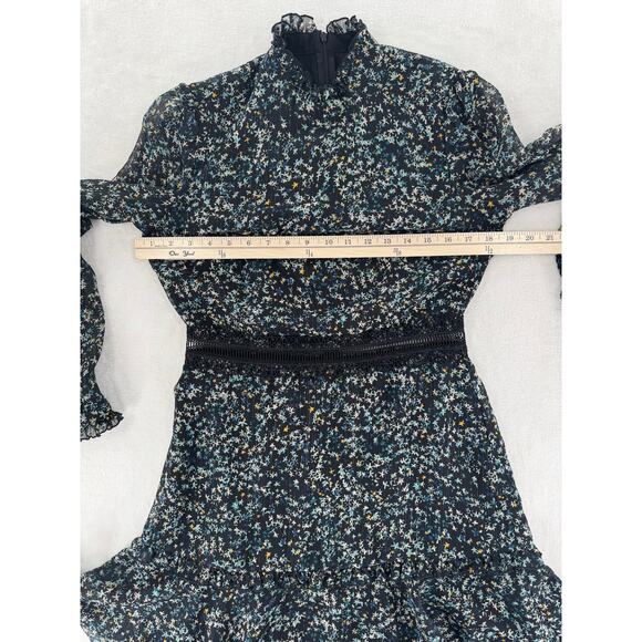 Donna Morgan Black Star Long Sleeve Ruffle Dress Knee Length Small 6 Cottagecore - Picture 11 of 13